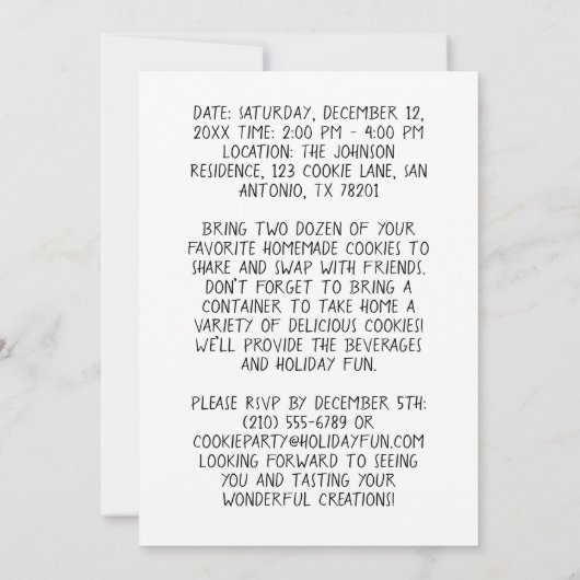 Handmade Cookie Exchange Party Holiday Bearbeitbar Einladung (Rückseite)
