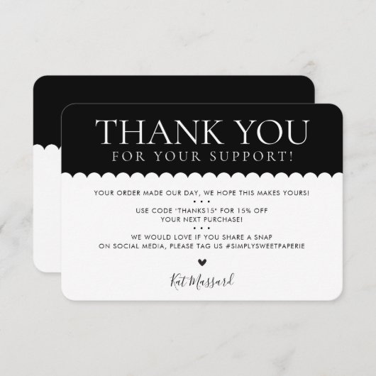 HANDMADE DANKEN SIE beruflich hübsch Schwarz-weiß Dankeskarte (Vorne/Hinten)