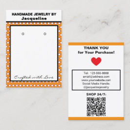 Handmade Earrings Orange White Polka Dots Visitenkarte