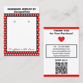Handmade Earrings Red White Polka Dots Visitenkarte