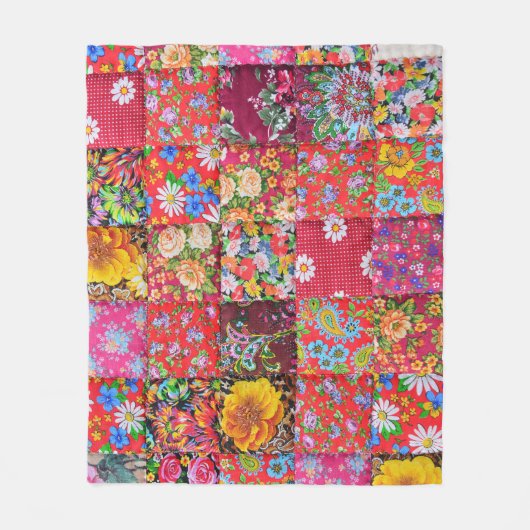 Handmade Floral Patchwork Quilt Hintergrund Fleecedecke (Vorderseite)