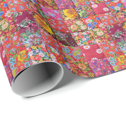 Handmade Floral Patchwork Quilt Hintergrund Geschenkpapier (Rolleneckpunkt)