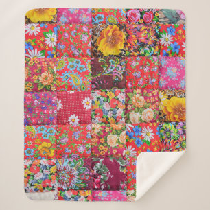 Handmade Floral Patchwork Quilt Hintergrund Sherpadecke