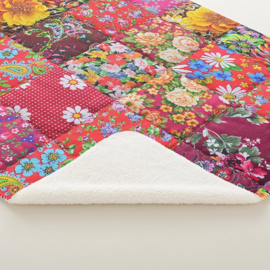 Handmade Floral Patchwork Quilt Hintergrund Sherpadecke (3/4)