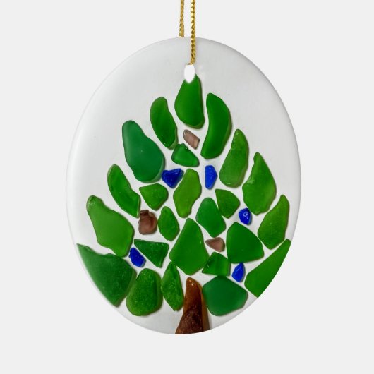 Handmade Green Sea Glass Weihnachtsbaum Keramikornament (Rechts)