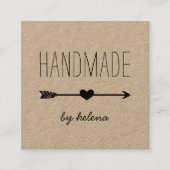 Handmade Heart | Rustikale Kraft Quadratische Visitenkarte (Vorderseite)