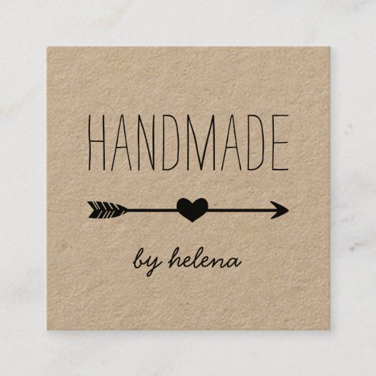 Handmade Heart | Rustikale Kraft Quadratische Visitenkarte (Vorderseite)
