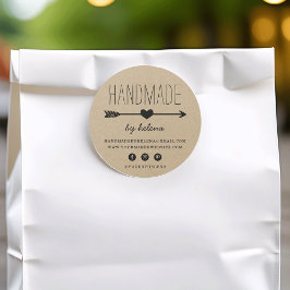 Handmade Heart | Rustikaler KraftLook Runder Aufkleber