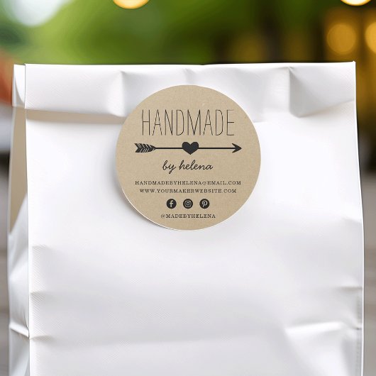 Handmade Heart | Rustikaler KraftLook Runder Aufkleber