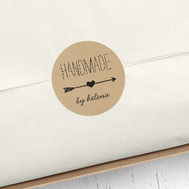 Handmade Heart | Rustikaler KraftLook Runder Aufkleber