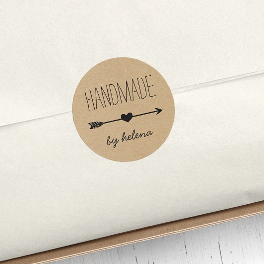 Handmade Heart | Rustikaler KraftLook Runder Aufkleber