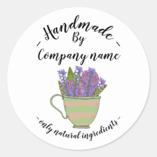 Handmade Homemade Floral Teacup Runder Aufkleber