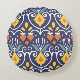 Handmade Ikat: Ethnic Boho Fabric Rundes Kissen