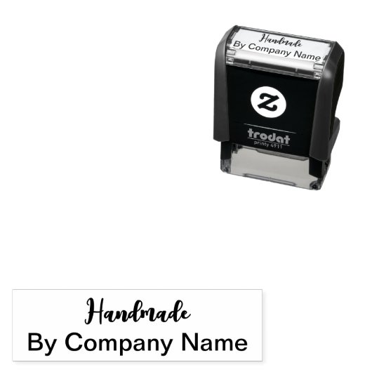 Handmade in Script mit Text für Firmenname Permastempel (Beispiel)