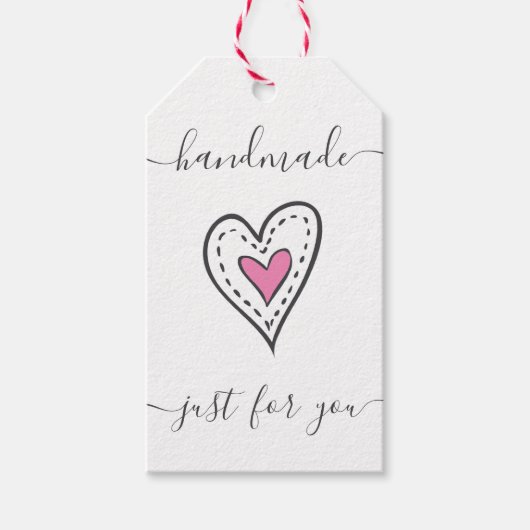 Handmade just for you - Doodled Heart White Gift Geschenkanhänger (Vorderseite)