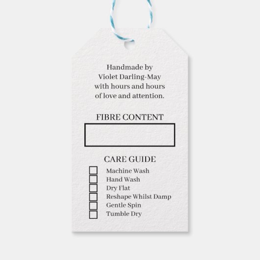 Handmade just for you - Yarn Ball Rustikale Kraft Geschenkanhänger (Rückseite)