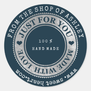 Handmade Logo Name Web Heart Liebe Navy Silver Wow Runder Aufkleber