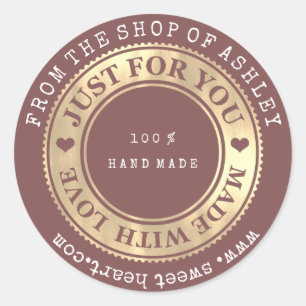 Handmade Logo Name Web Heft Liebe Red Bin Gold Runder Aufkleber