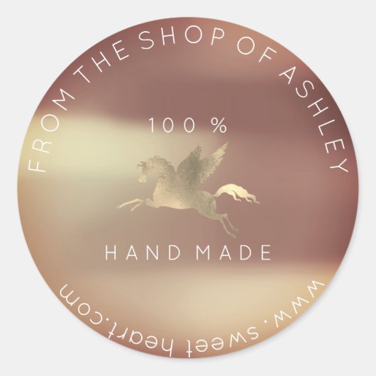 Handmade Logo Name Web Pegasus Rose Kupfer Gold Runder Aufkleber (Vorderseite)