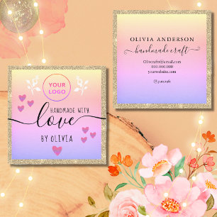 Handmade love typography gold glitter pink logo quadratische visitenkarte