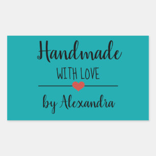 Handmade mit aquamarinem Skriptnamen der Liebe Rechteckiger Aufkleber