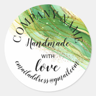 Handmade mit Firmenname aquamarin Glitzer Liebe Runder Aufkleber