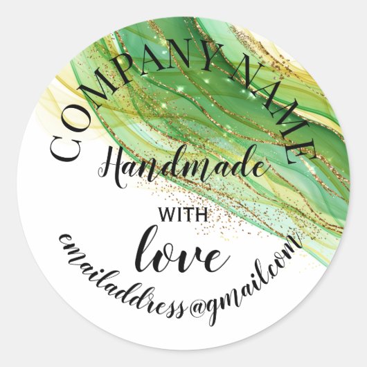 Handmade mit Firmenname aquamarin Glitzer Liebe Runder Aufkleber (Vorderseite)