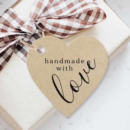 Handmade mit Liebe Black Script Kraft Heart Geschenkanhänger