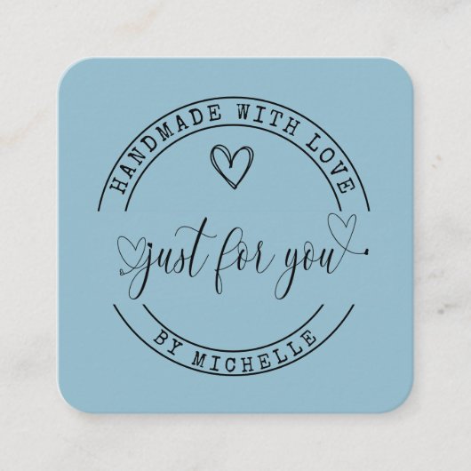 Handmade Mit Liebe-blauem, elegantem Skript Quadratische Visitenkarte (Vorderseite)