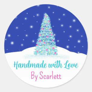 Handmade mit Liebe Blue Christmas Tree Runder Aufkleber