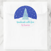 Handmade mit Liebe Blue Christmas Tree Runder Aufkleber (Tasche)