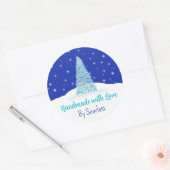 Handmade mit Liebe Blue Christmas Tree Runder Aufkleber (Umschlag)