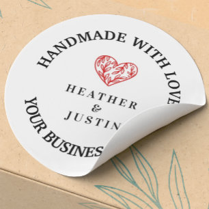 Handmade mit Liebe Blumenherz danke Ihnen Runder Aufkleber