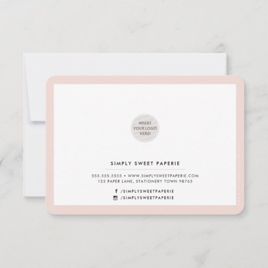 HANDMADE MIT LIEBE einfügen Modernes, blass rosa Dankeskarte (Rückseite)