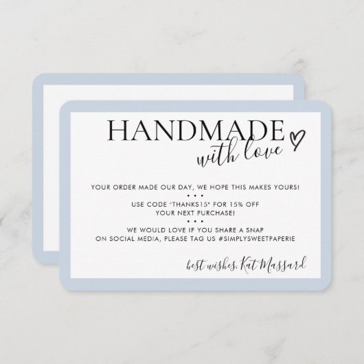 HANDMADE MIT LIEBE Einsetzen Moderne Babyblau Dankeskarte (Vorne/Hinten)