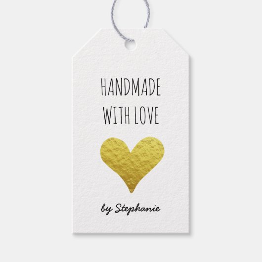 Handmade mit Liebe Gold Heart | Kraft Paper Rustic Geschenkanhänger (Vorderseite)