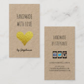 Handmade mit Liebe Gold Heart | Kraft Paper Rustic Visitenkarte (Vorne/Hinten)