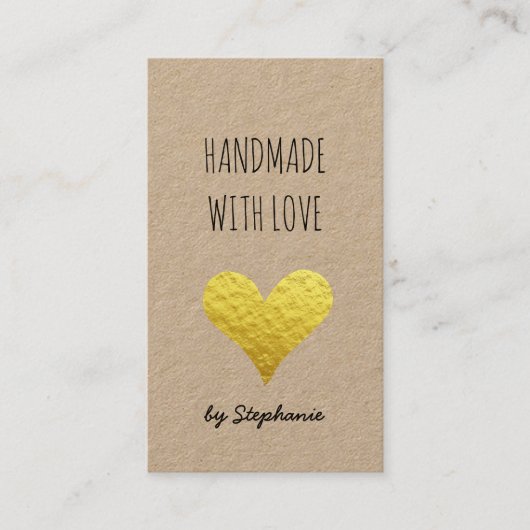 Handmade mit Liebe Gold Heart | Kraft Paper Rustic Visitenkarte (Vorderseite)