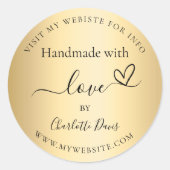 Handmade mit Liebe Gold-Name-Website Runder Aufkleber (Vorderseite)