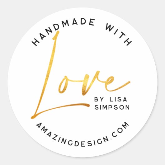 Handmade mit Liebe Gold-Skript Runder Aufkleber (Vorderseite)
