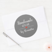 Handmade mit Liebe Graue Skriptbezeichnung Runder Aufkleber (Umschlag)