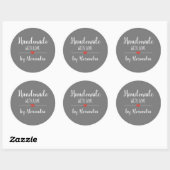 Handmade mit Liebe Graue Skriptbezeichnung Runder Aufkleber (Blatt)