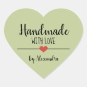 Handmade mit Liebe-Grün-Skript Herz-Aufkleber (Vorderseite)