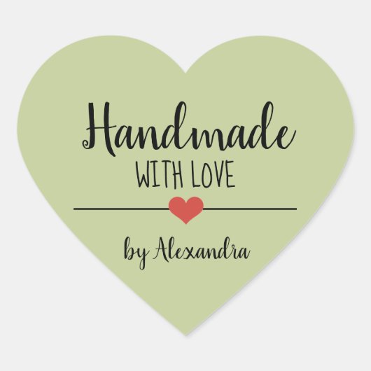 Handmade mit Liebe-Grün-Skript Herz-Aufkleber (Vorderseite)