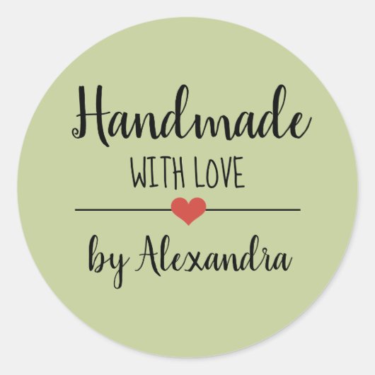 Handmade mit Liebe-Grün-Skript Runder Aufkleber (Vorderseite)