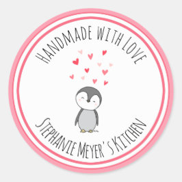 Handmade mit Liebe Han gezeichnet Niedlichen Pingu Runder Aufkleber