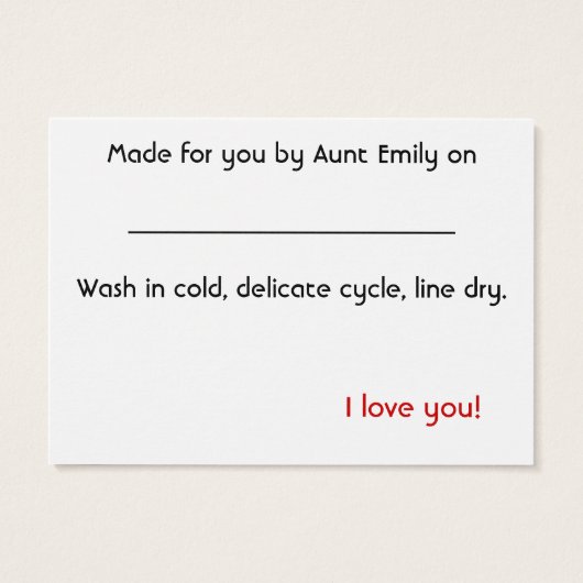 Handmade mit Liebe Hang Tag (Rückseite)