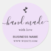 Handmade mit Liebe Heername URL Lavender Custom Runder Aufkleber (Vorderseite)