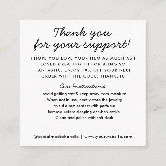 Handmade mit Liebe Herzlichen Dank Juwelenpflege Begleitkarte (Rückseite)