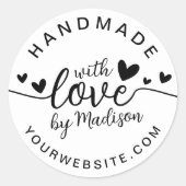 Handmade mit Liebe Herzname und URL Runder Aufkleber (Vorderseite)